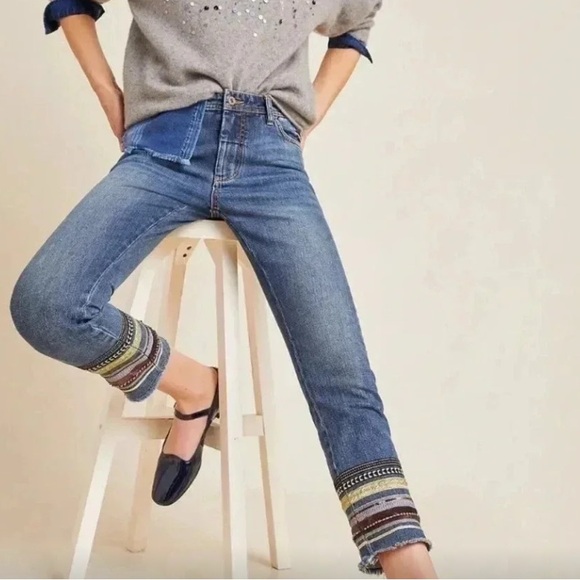 Pilcro and the Letterpress Denim - Anthropologie Pilcro and the Letterpress Embroidered Slim Capris in Sz 27